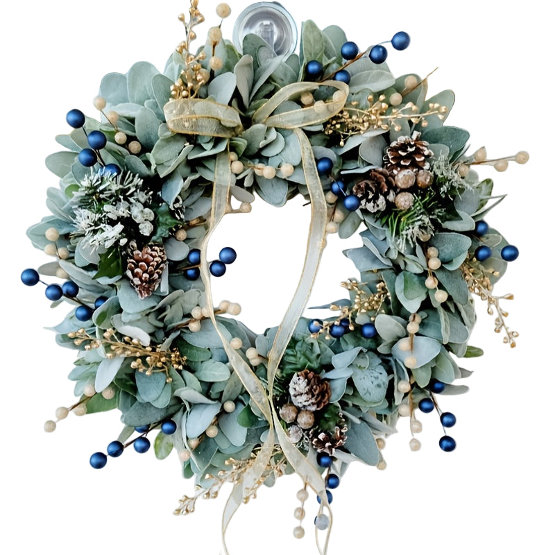 Blueberry Eucalyptus Wreath with Golden Accents Christmas - Tophatter Daily Deals