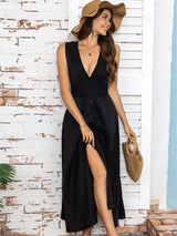 Full Size Slit V-Neck Sleeveless Midi Dress Casual Dresses - Tophatter Daily Deals