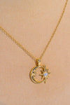 Copper 14K Gold-Plated Moon & Star Shape Pendant Necklace Necklaces - Tophatter Daily Deals