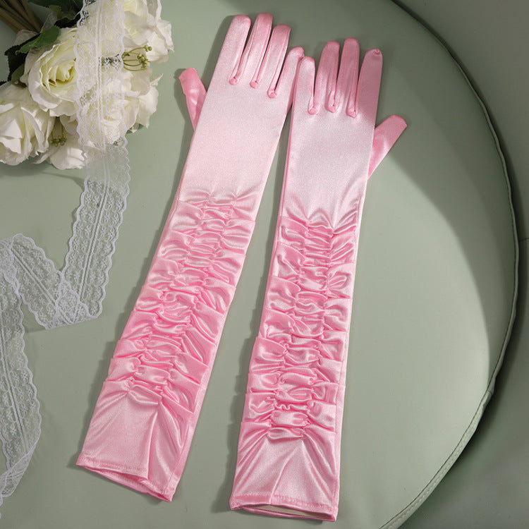 50cm Bridal Wedding Dress Satin Lengthened Gloves Pink 50cm 0 - Tophatter Daily Deals