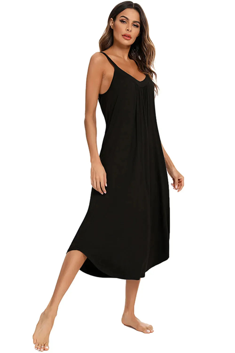 V-Neck Midi Lounge Dress Sleep Dresses - Tophatter Daily Deals
