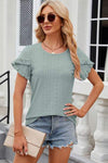 Eyelet Round Neck Petal Sleeve T-Shirt Sage Women's T-Shirts - Tophatter Daily Deals