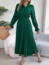 Pleated Half Button Long Sleeve Midi Dress Casual Dresses - Tophatter Daily Deals