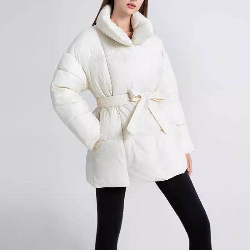 Warm Womens Puffer Coat - Belted Quilted Nylon Midthigh 3D Changing Face Moving Picture Frame - Tophatter Daily Deals