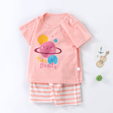 Boys And Girls Summer T-shirt Half Sleeve Suit Shorts Thin Pink Starry Sky 0 - Tophatter Daily Deals