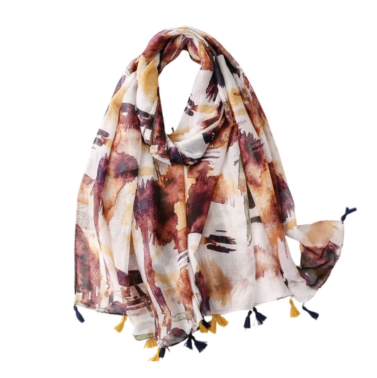 Bronze Floral Scarf with Tassels Multi Scarves - Tophatter Daily Deals
