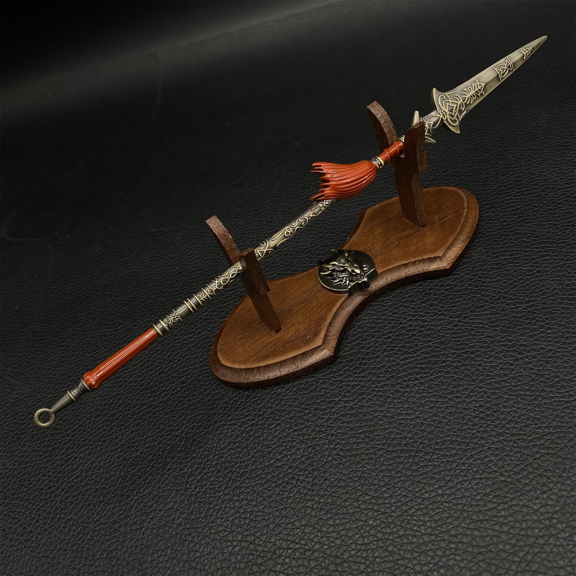 Metal ER Swords Metal Weapons Mini Replica 32 Options Partisan Spear & Oak Wood Stand - Tophatter Daily Deals