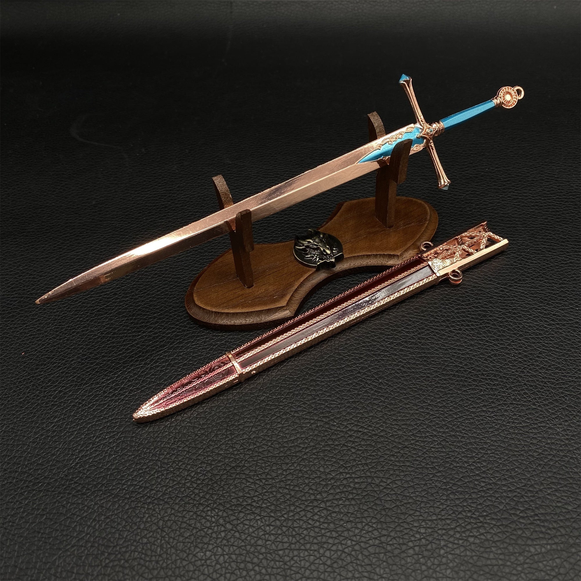 Metal ER Swords Metal Weapons Mini Replica 32 Options Carian Knight's Sword & Oak Wood Stand - Tophatter Daily Deals