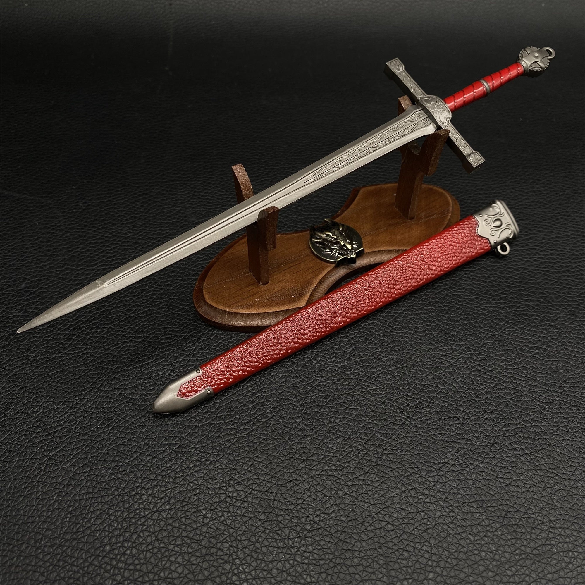 Metal ER Swords Metal Weapons Mini Replica 32 Options Lordsworn's Straight Sword & Oak Wood Stand - Tophatter Daily Deals