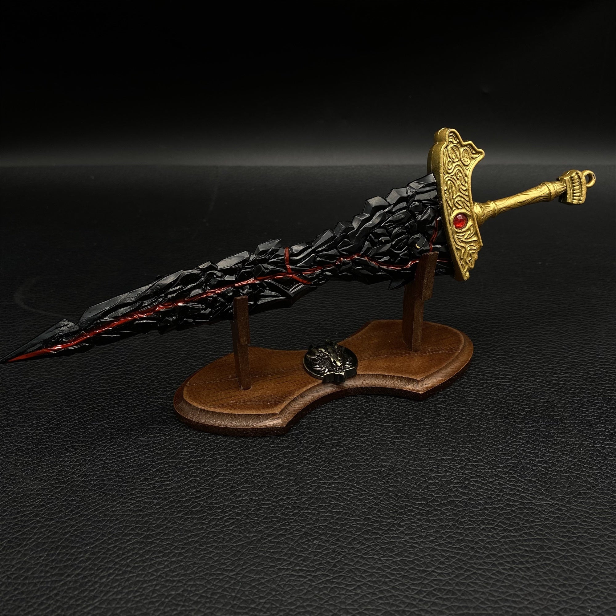 Metal ER Swords Metal Weapons Mini Replica 32 Options Maliketh's Black Blade & Oak Wood Stand - Tophatter Daily Deals