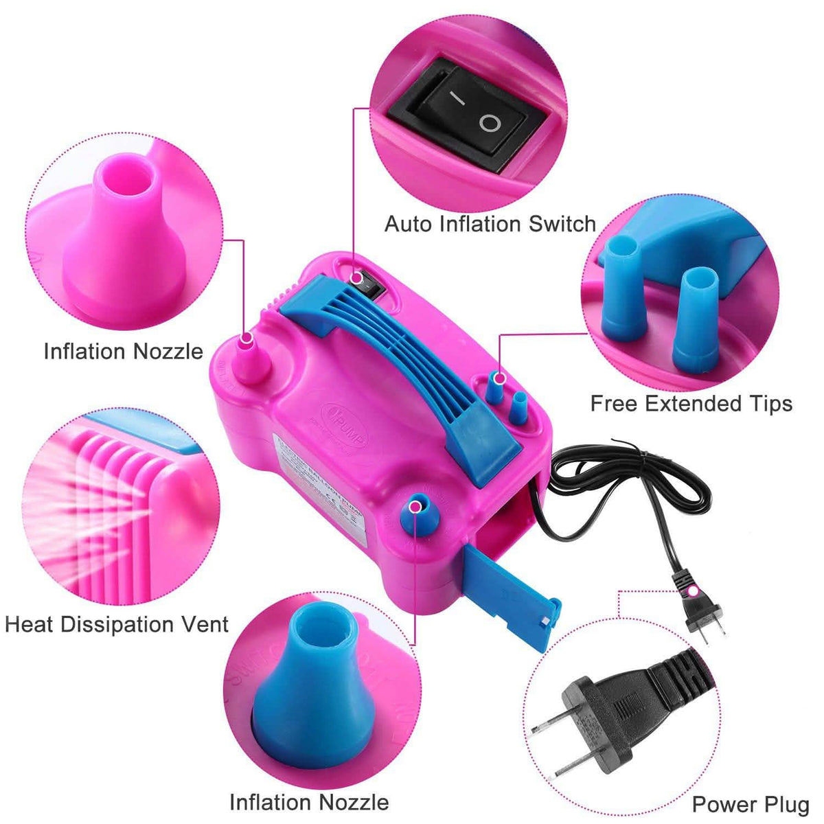 Electric Balloon Pump 600W Balloon Blower Inflator Dual Nozzle Everything Else - Tophatter Daily Deals