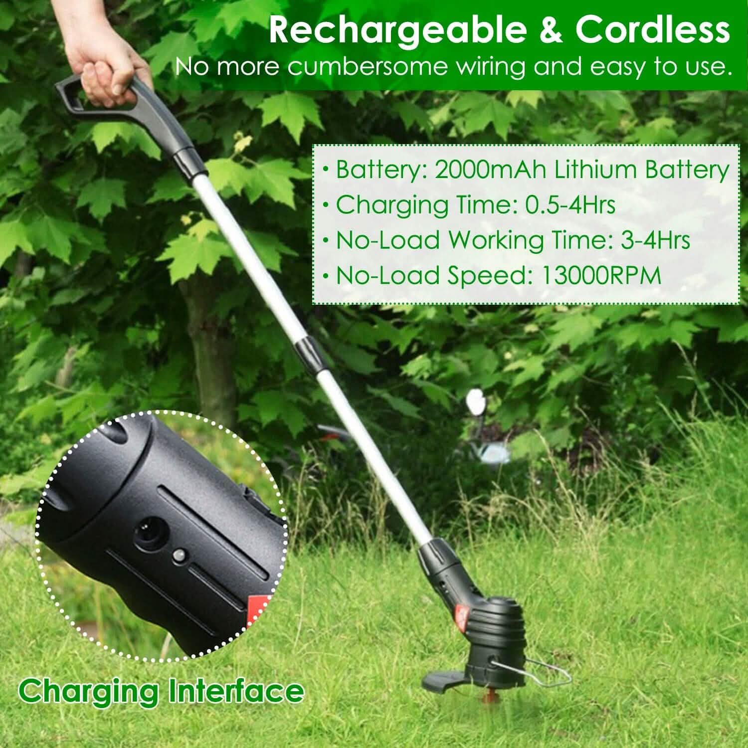Electric Cordless Grass Trimmer Garden & Patio - Tophatter Daily Deals