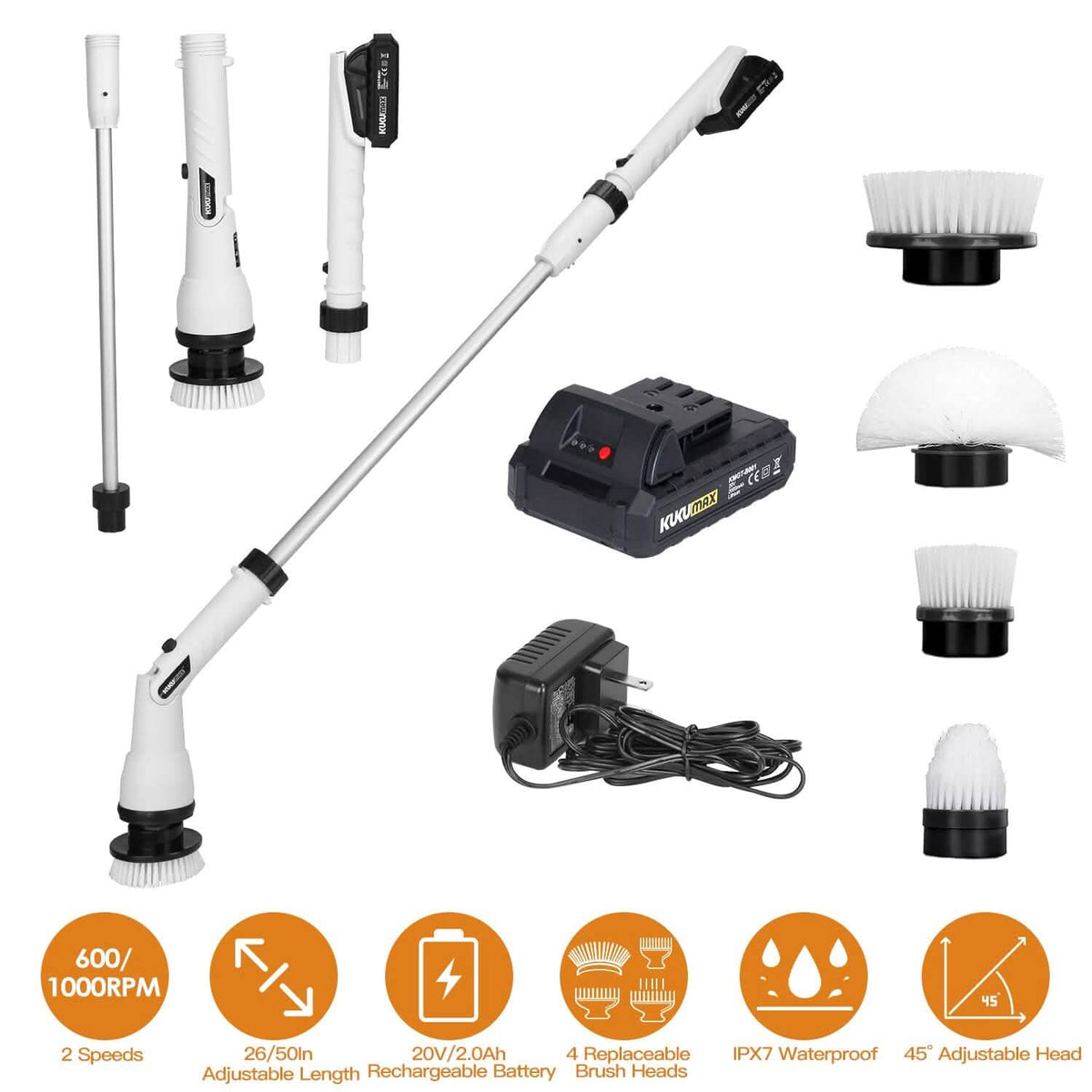 Electric Cordless Spin Scrubber Cleaning Brush with 4 Replaceable Heads Household Appliances - Tophatter Daily Deals