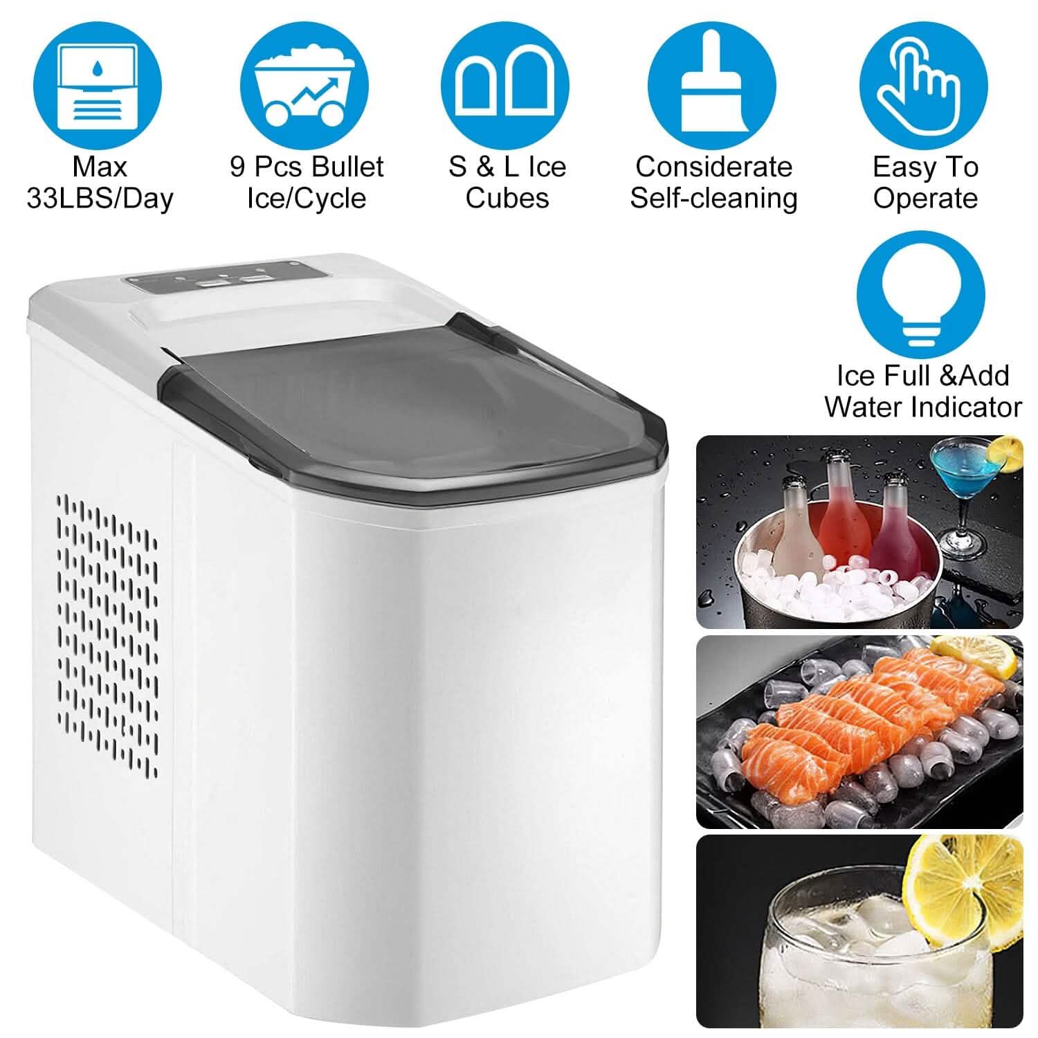 Electric Countertop Ice Make with Ice Scoop Basket Self Cleaning Kitchen Appliances - Tophatter Daily Deals