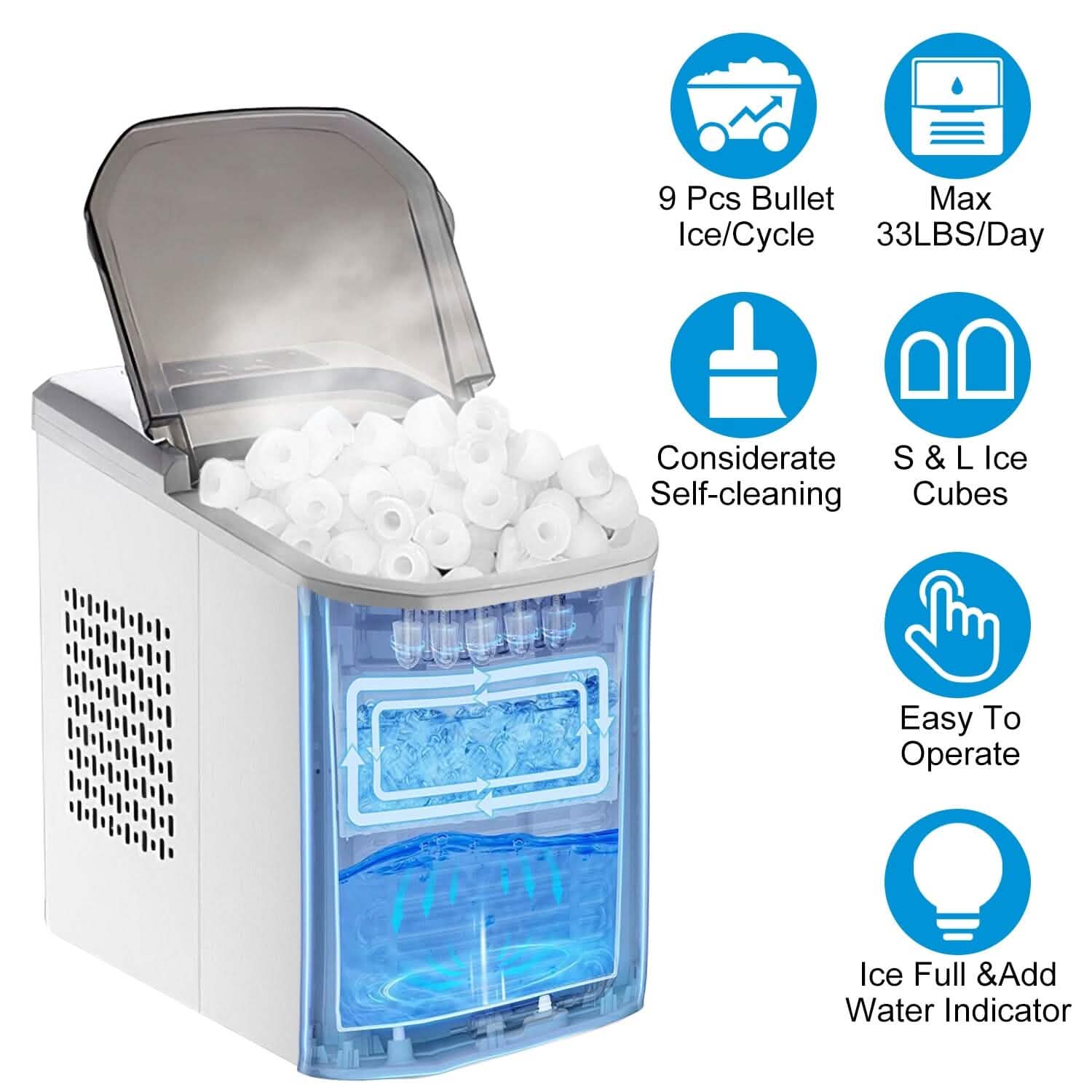 Electric Countertop Ice Make with Ice Scoop Basket Self Cleaning Kitchen Appliances - Tophatter Daily Deals