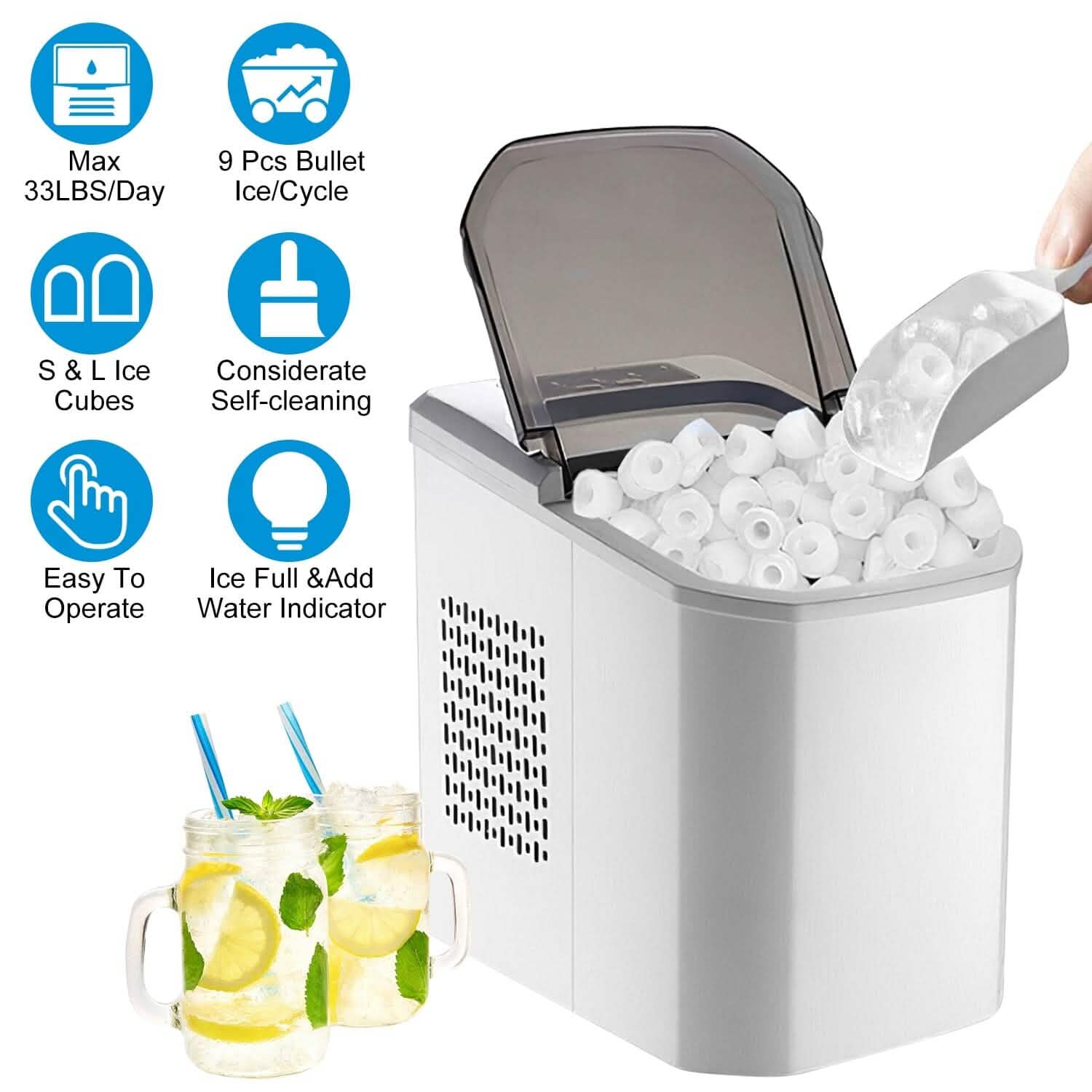 Electric Countertop Ice Make with Ice Scoop Basket Self Cleaning Kitchen Appliances - Tophatter Daily Deals