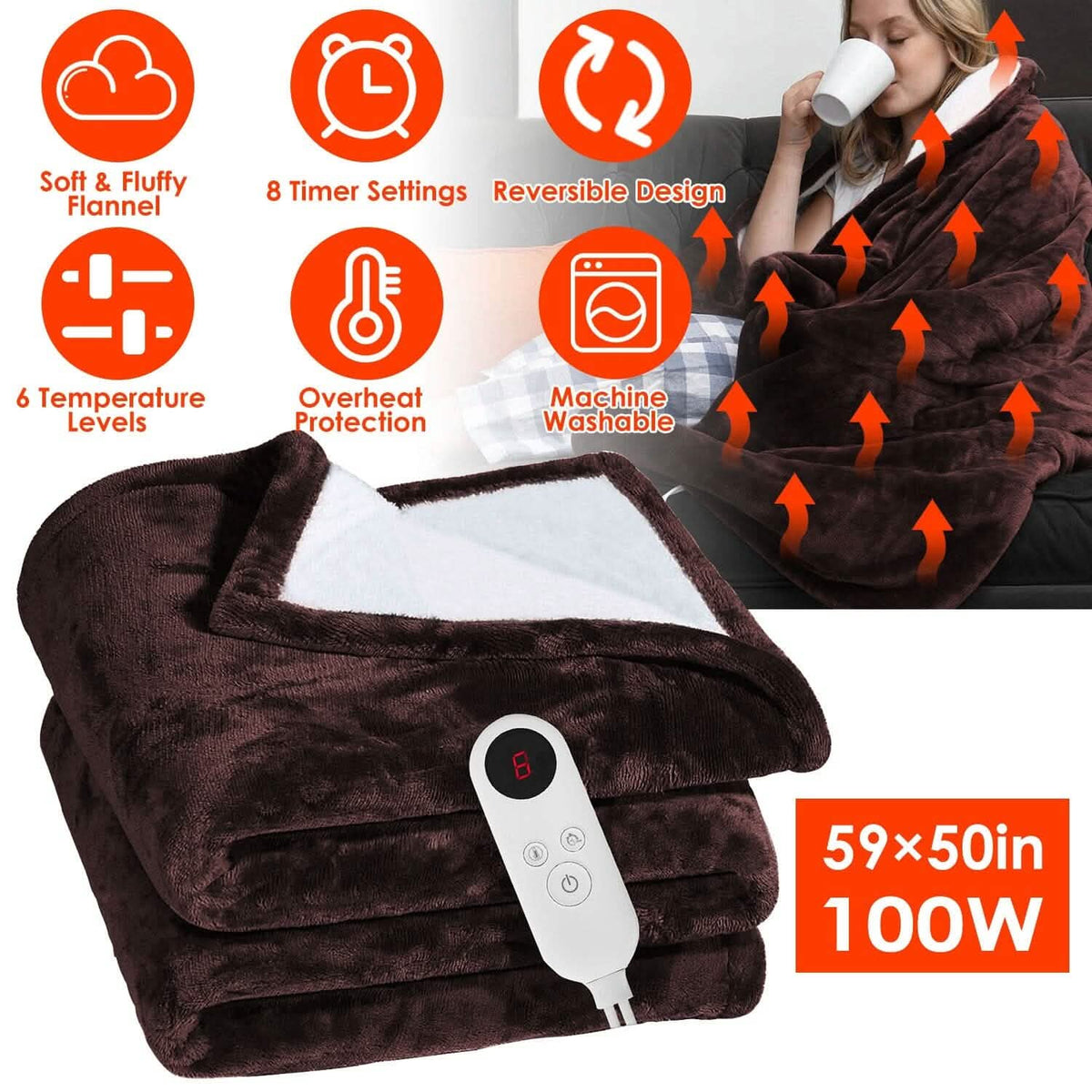 Electric Heated Flannel Throw Blanket Bedding - Tophatter Daily Deals