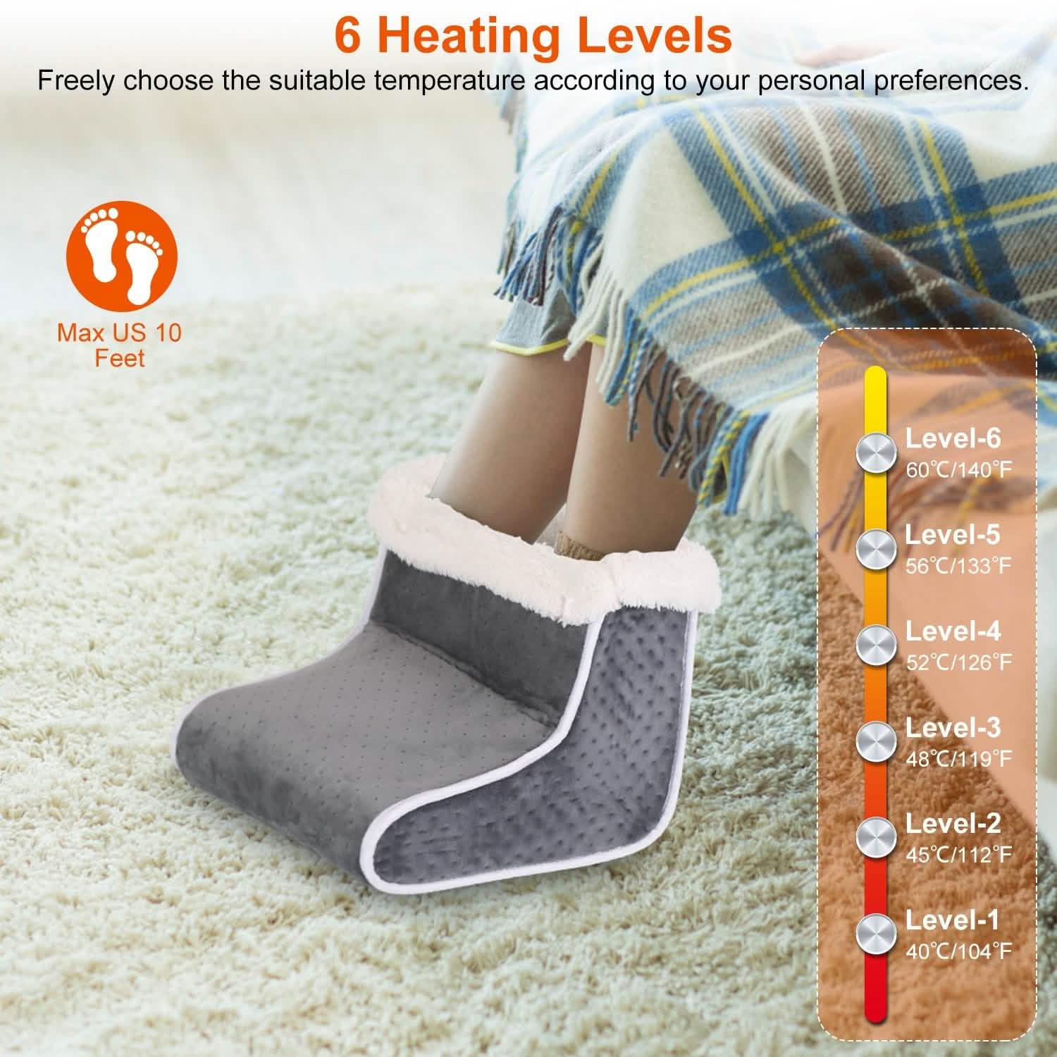 Electric Heated Foot Warmer with 6 Level Heating 4 Level Timing Health & Wellness - Tophatter Daily Deals
