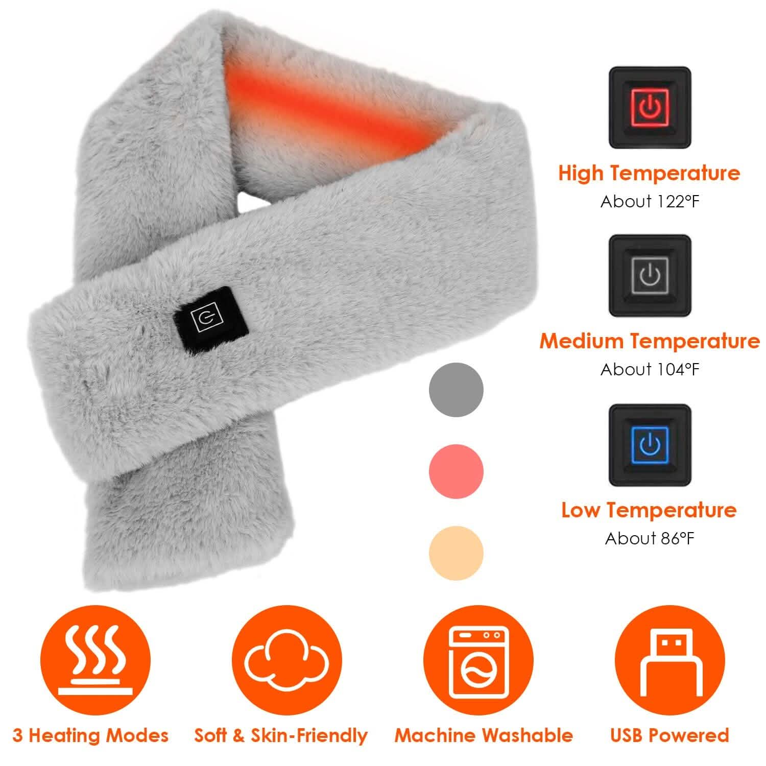Electric Heated Scarf USB Heating Neck Shawl Soft Warm Scarves with 3 Heating Modes Gloves, Scarves & Earmuffs - Tophatter Daily Deals
