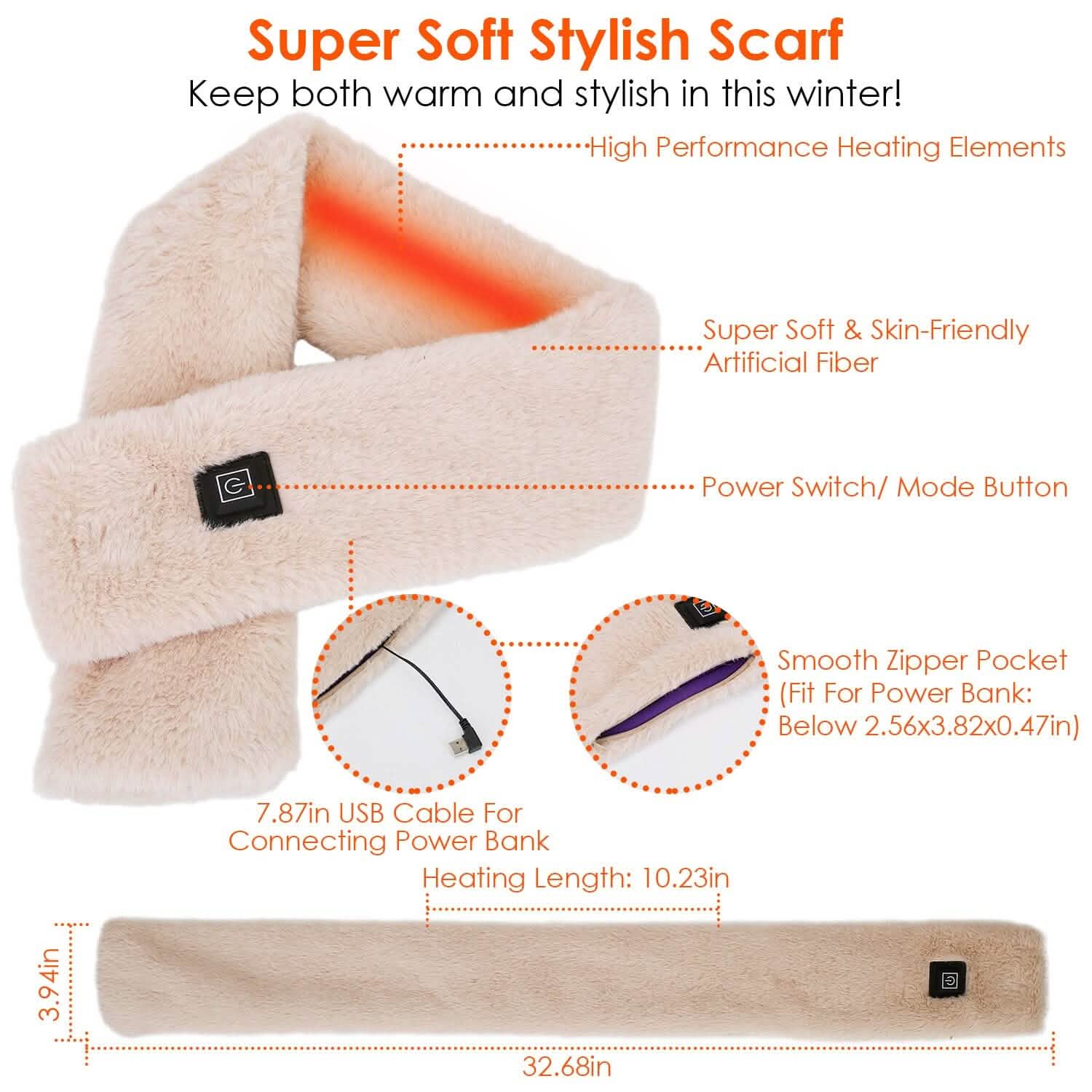 Electric Heated Scarf USB Heating Neck Shawl Soft Warm Scarves with 3 Heating Modes Gloves, Scarves & Earmuffs - Tophatter Daily Deals