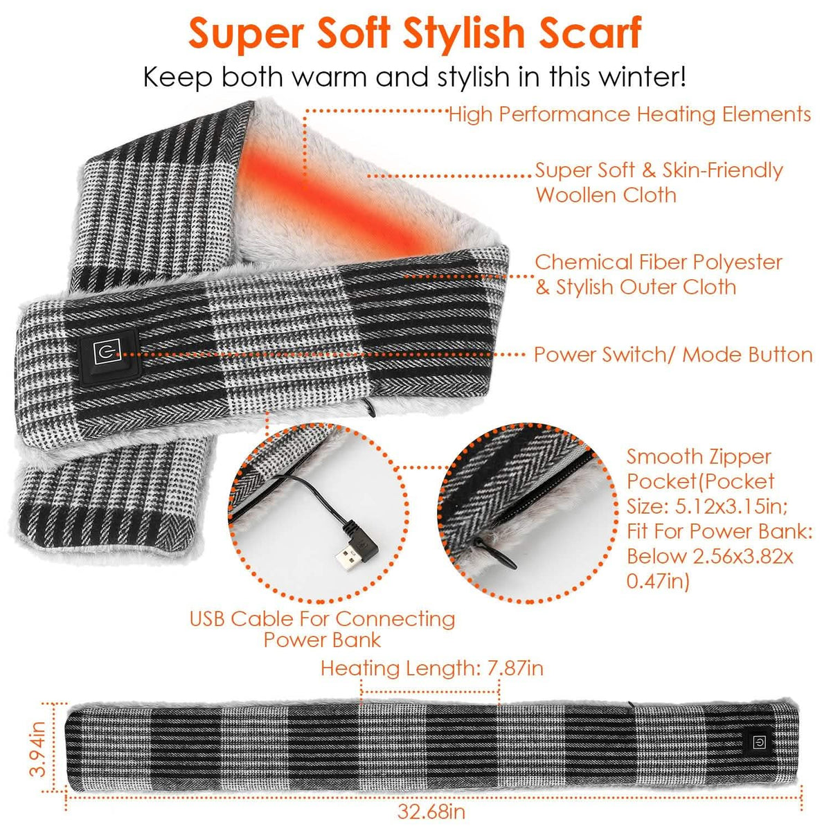 Electric Heated Scarf Gloves, Scarves & Earmuffs - Tophatter Daily Deals