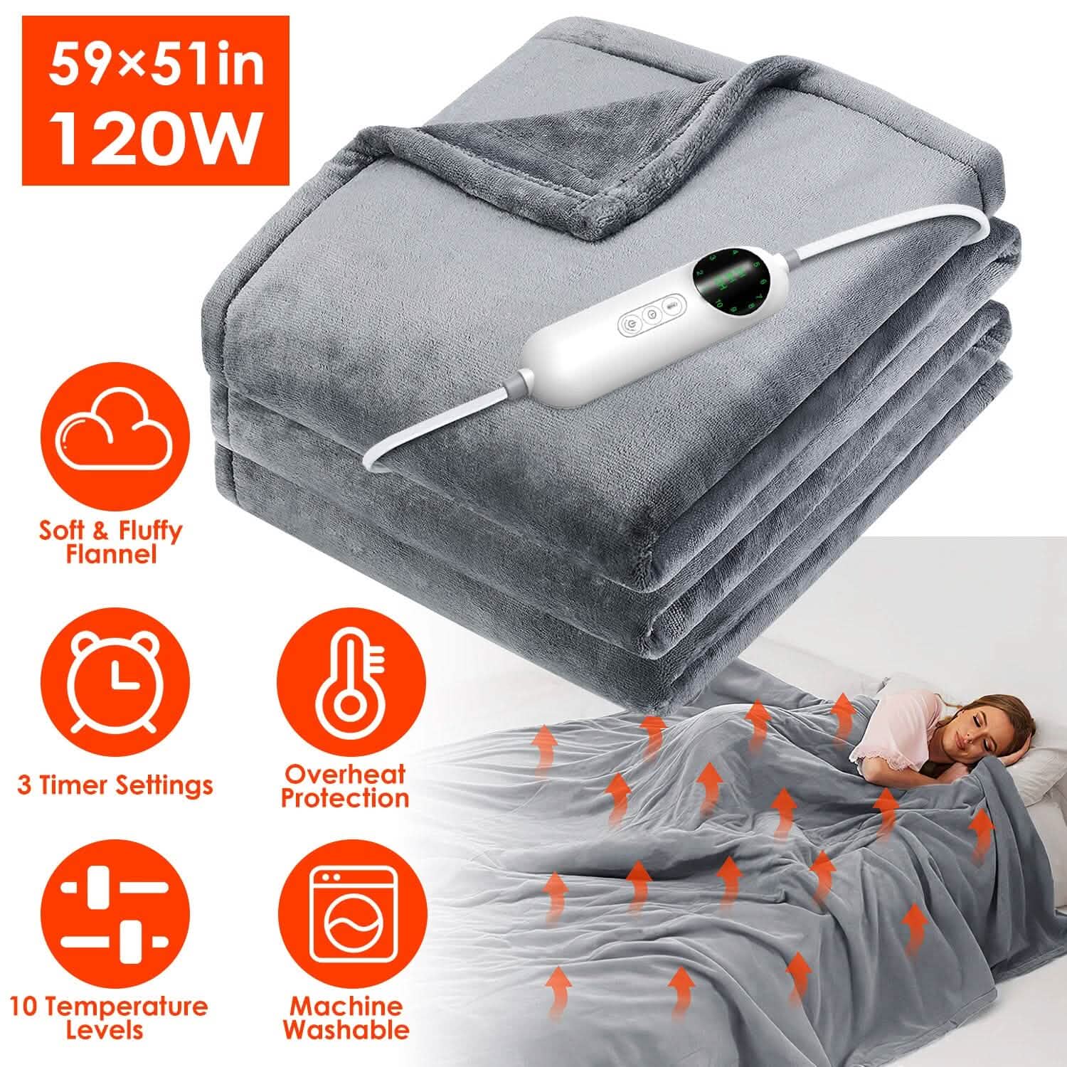 Electric Heated Throw Flannel Heated Blanket Bedding - Tophatter Daily Deals
