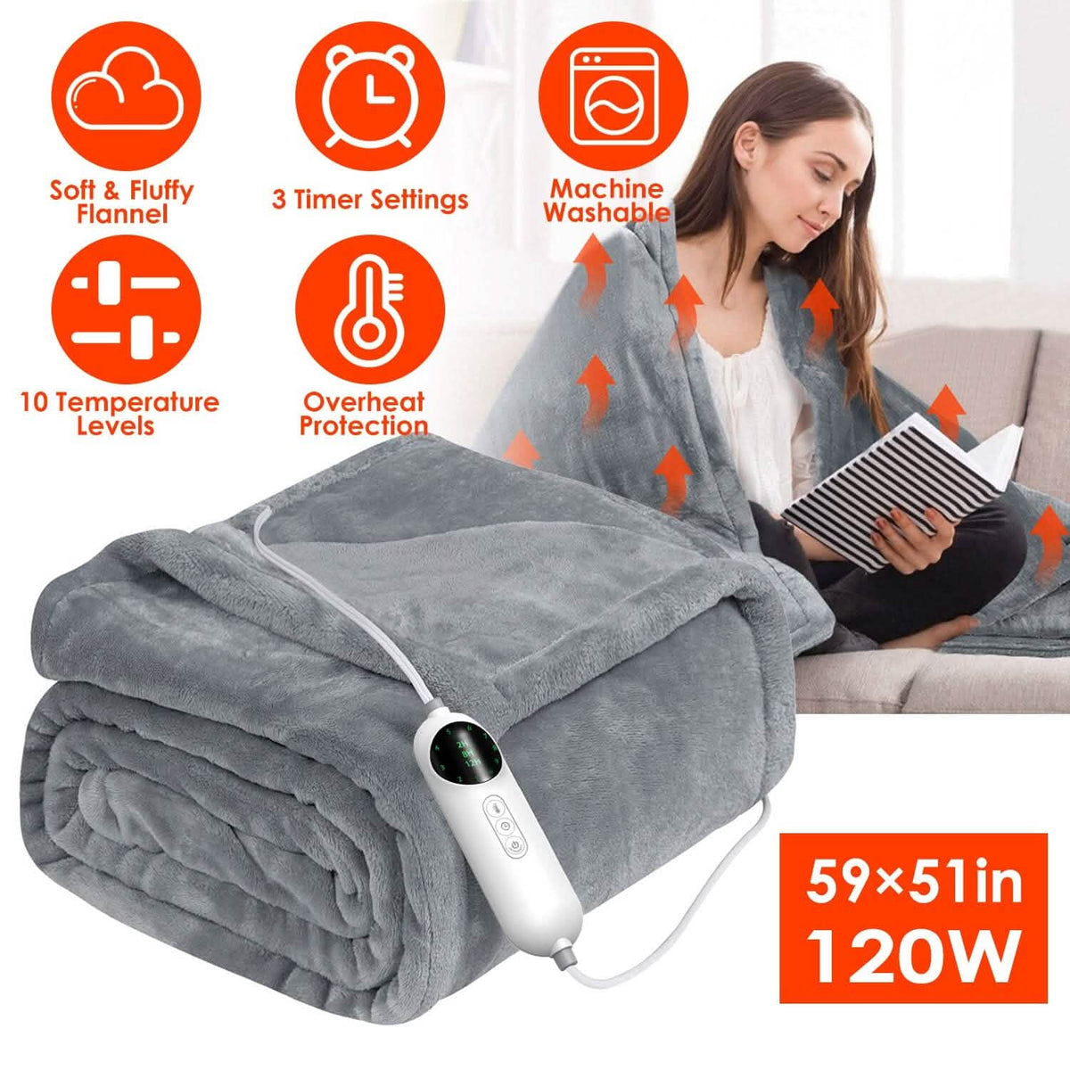 Electric Heated Throw Flannel Heated Blanket Bedding - Tophatter Daily Deals