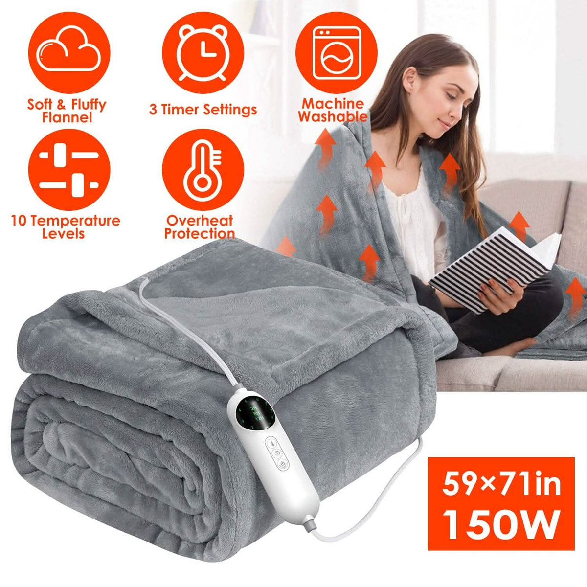 Electric Heated Throw Flannel Heated Blanket Bedding - Tophatter Daily Deals