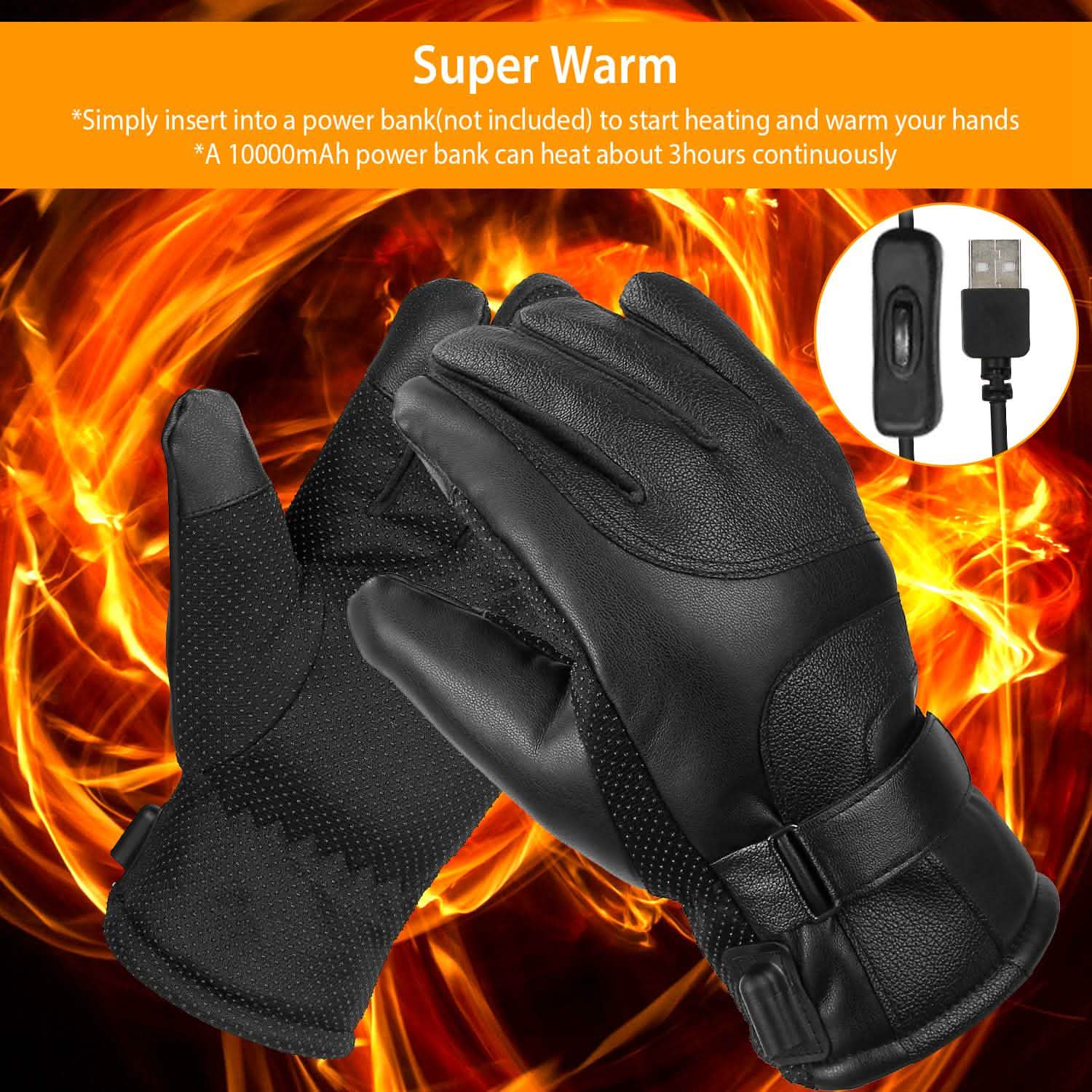 Electric Heated Touchscreen Thermal Gloves Leather USB Plug Outdoor Recreation - Tophatter Daily Deals