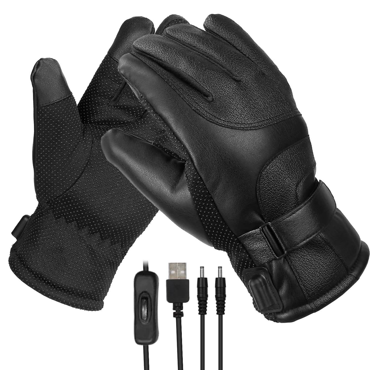 Electric Heated Touchscreen Thermal Gloves Leather USB Plug Outdoor Recreation - Tophatter Daily Deals