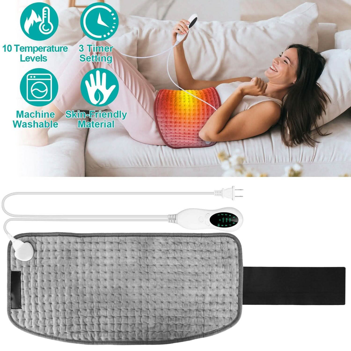 Electric Heating Pad for Back Abdomen Shoulder with 10 Adjustable Temperature Smart Timer Setting Health & Wellness - Tophatter Daily Deals