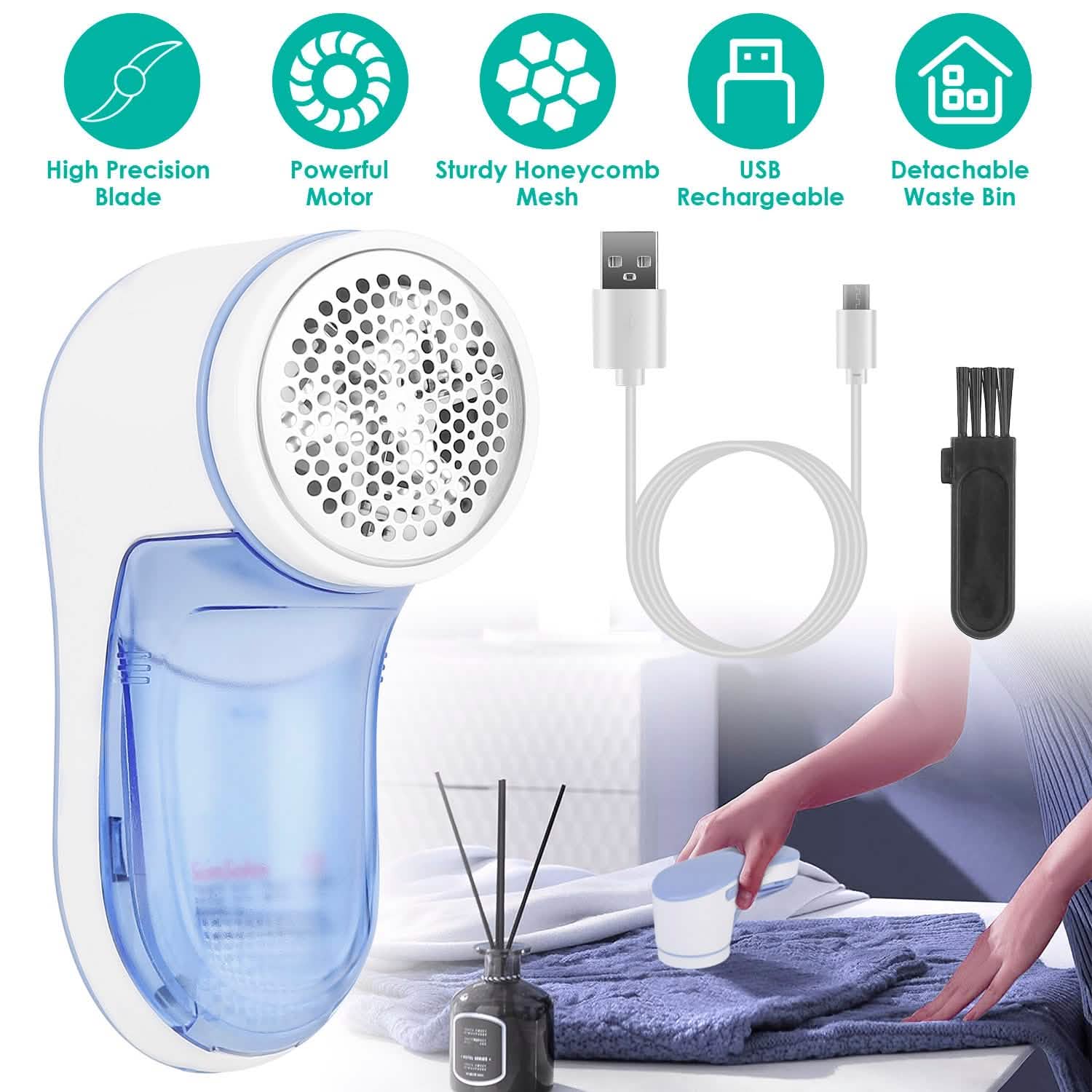 Electric Lint Shaver USB Rechargeable Fabric Clothes Lint Fluff Remover Household Appliances - Tophatter Daily Deals