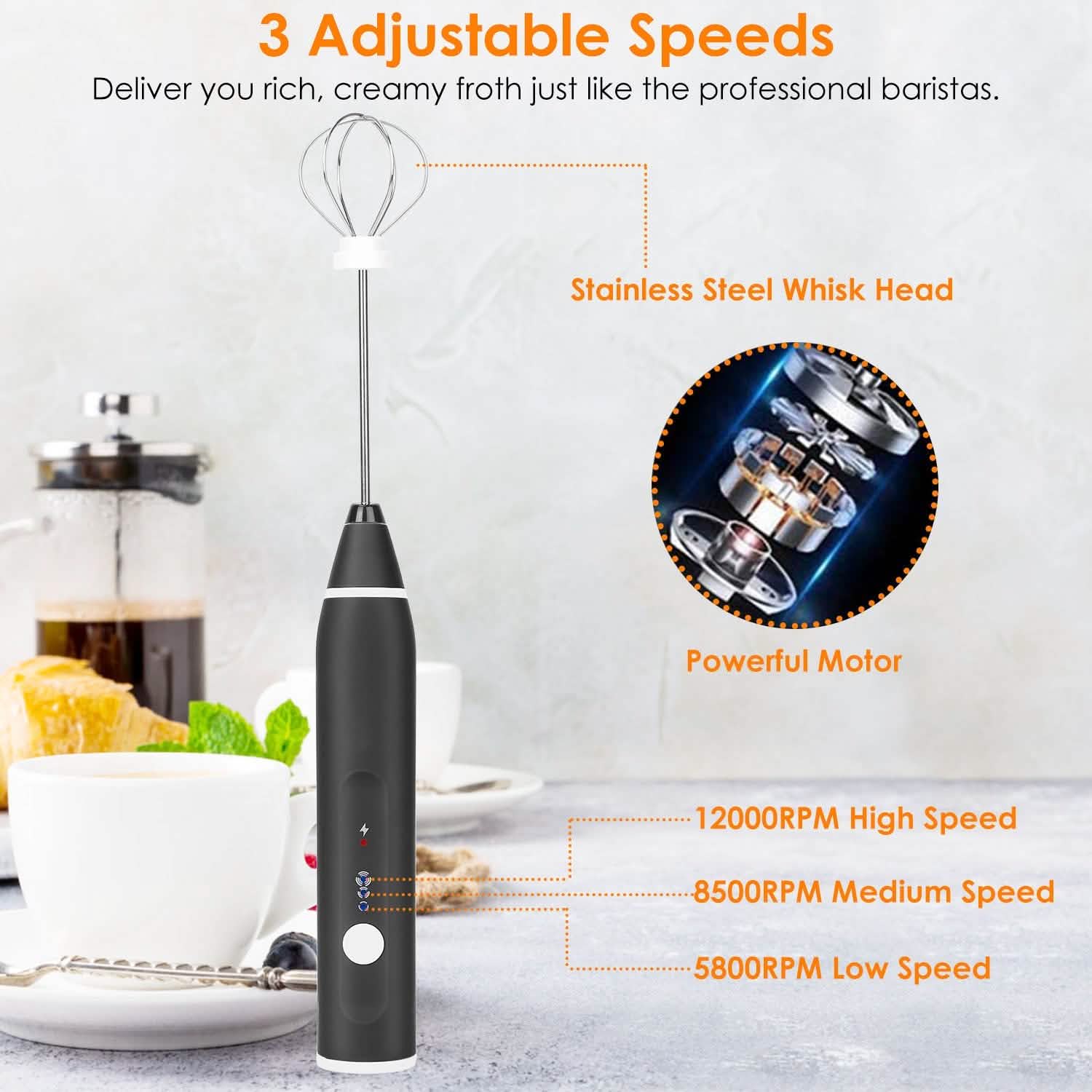 Electric Milk Frother with 2 Whisk Heads Kitchen Tools & Gadgets - Tophatter Daily Deals