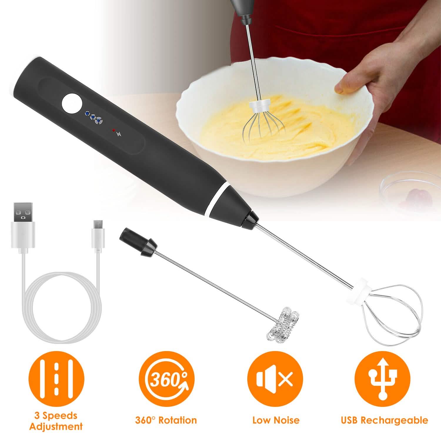 Electric Milk Frother with 2 Whisk Heads Kitchen Tools & Gadgets - Tophatter Daily Deals