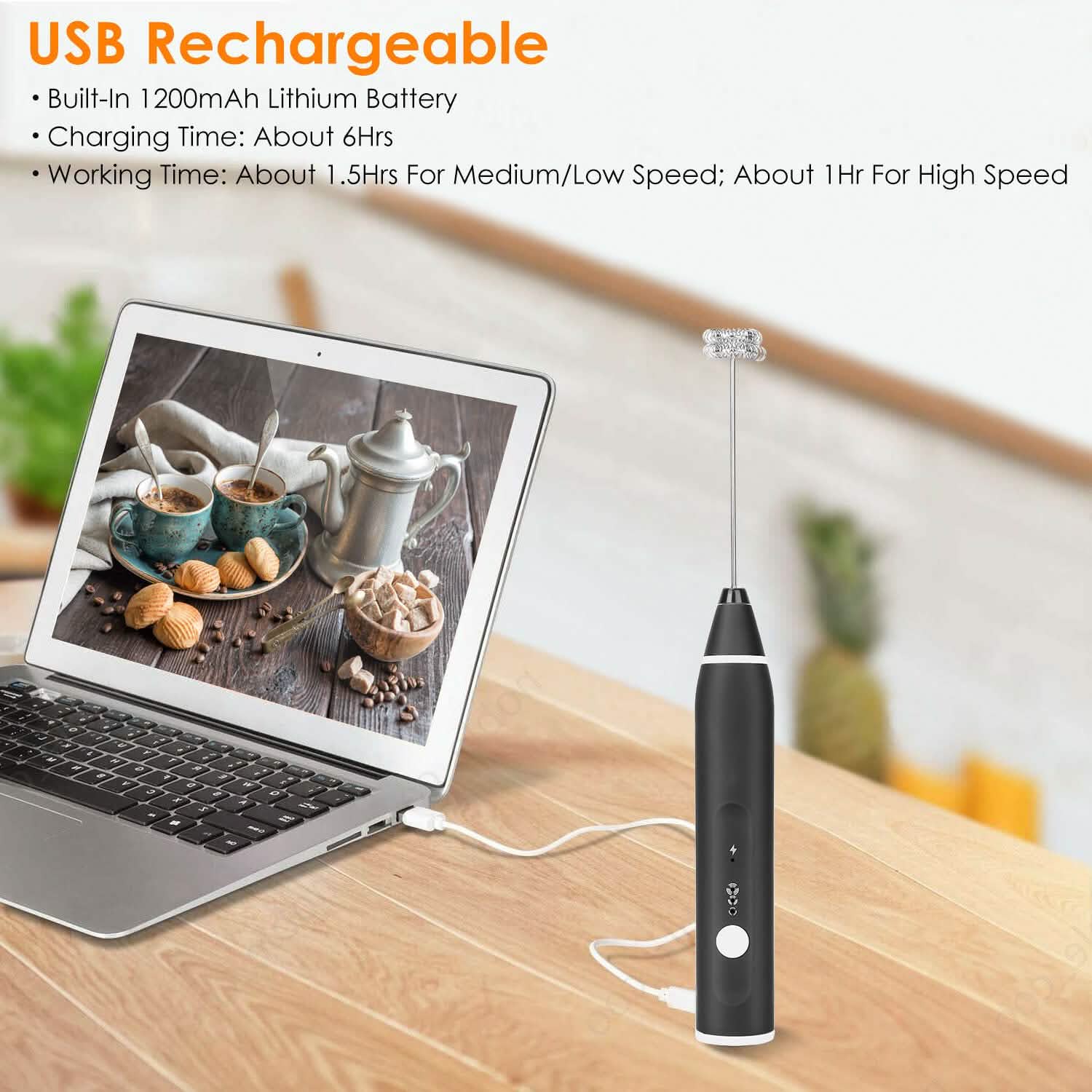 Electric Milk Frother with 2 Whisk Heads Kitchen Tools & Gadgets - Tophatter Daily Deals