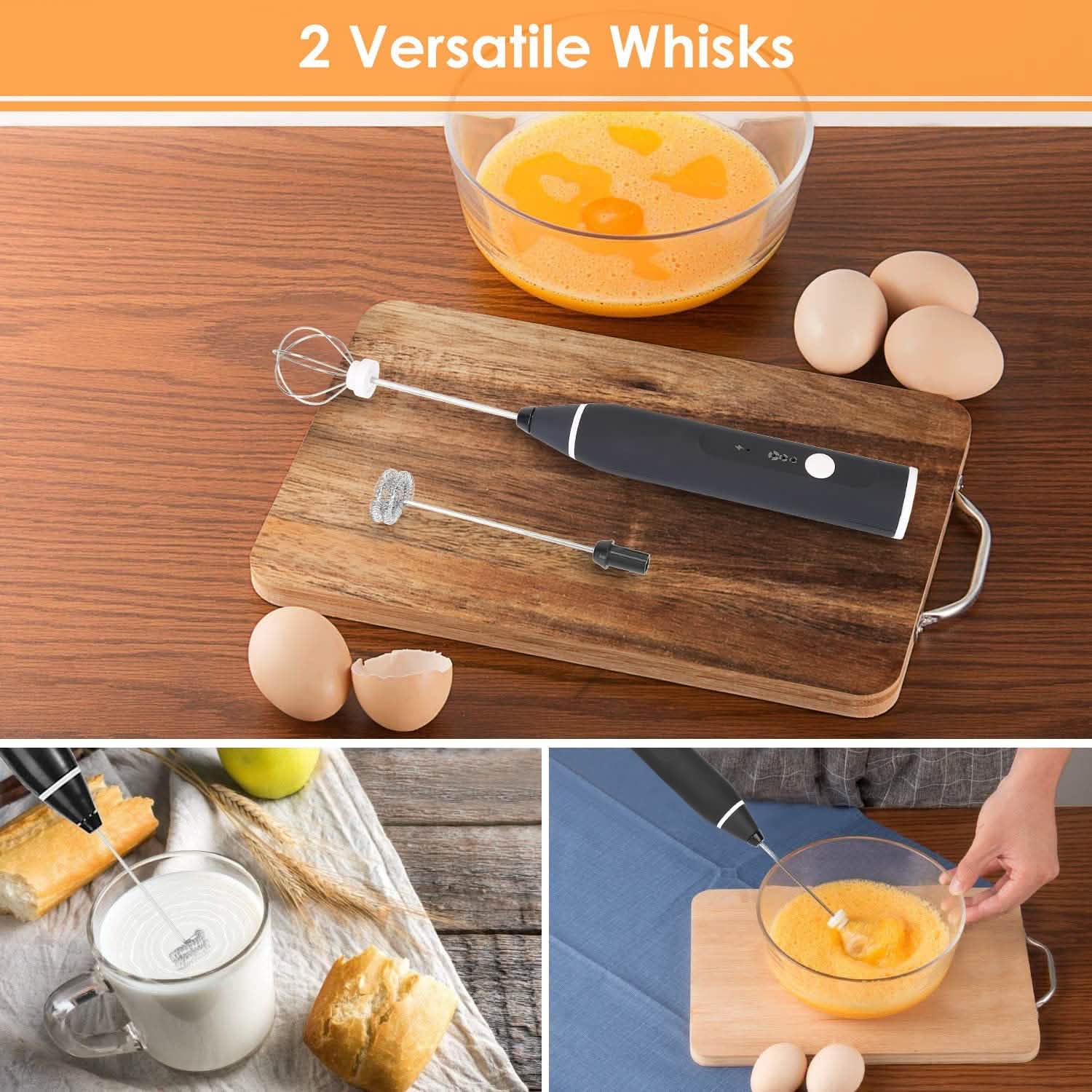 Electric Milk Frother with 2 Whisk Heads Kitchen Tools & Gadgets - Tophatter Daily Deals