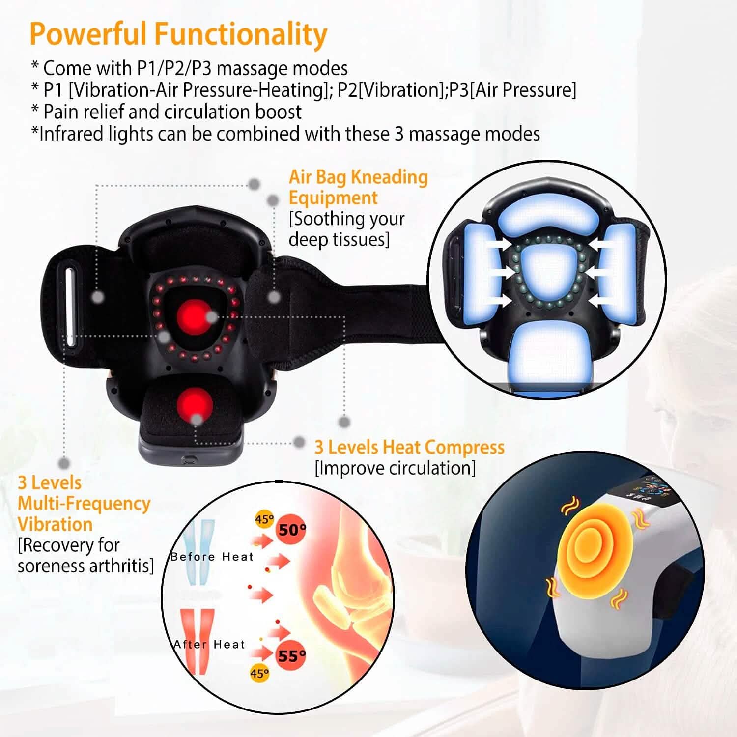 Electric Rechargeable Knee Massager Infrared Heat Pain Relief Therapy Health & Wellness - Tophatter Daily Deals