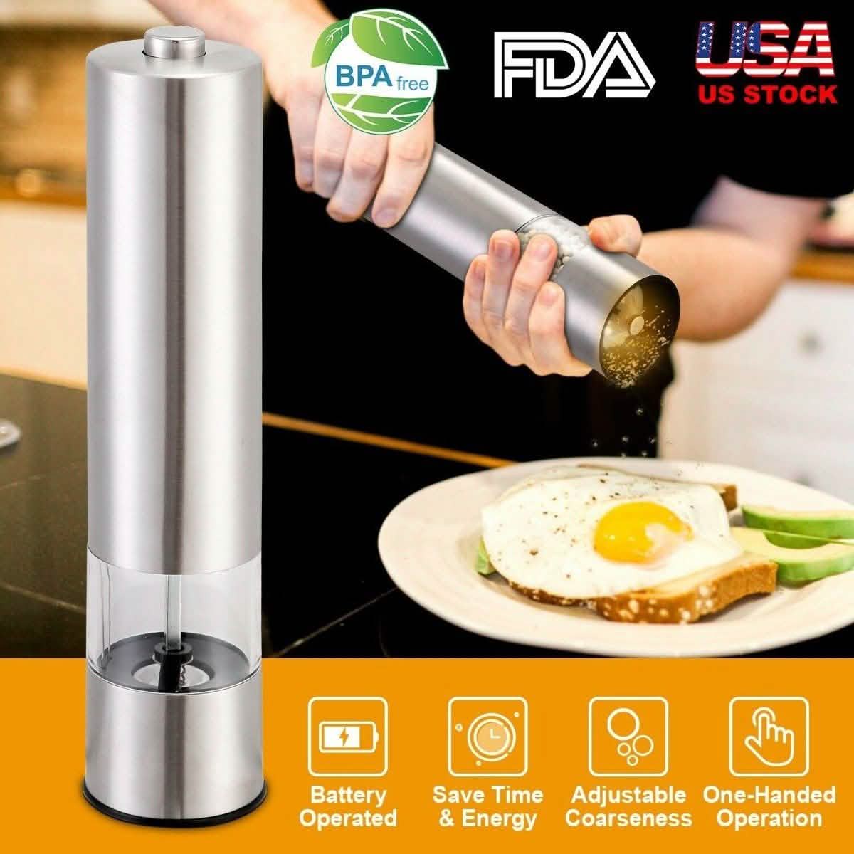 Electric Salt Pepper Grinder with Light Adjustable Coarseness Kitchen Tools & Gadgets - Tophatter Daily Deals