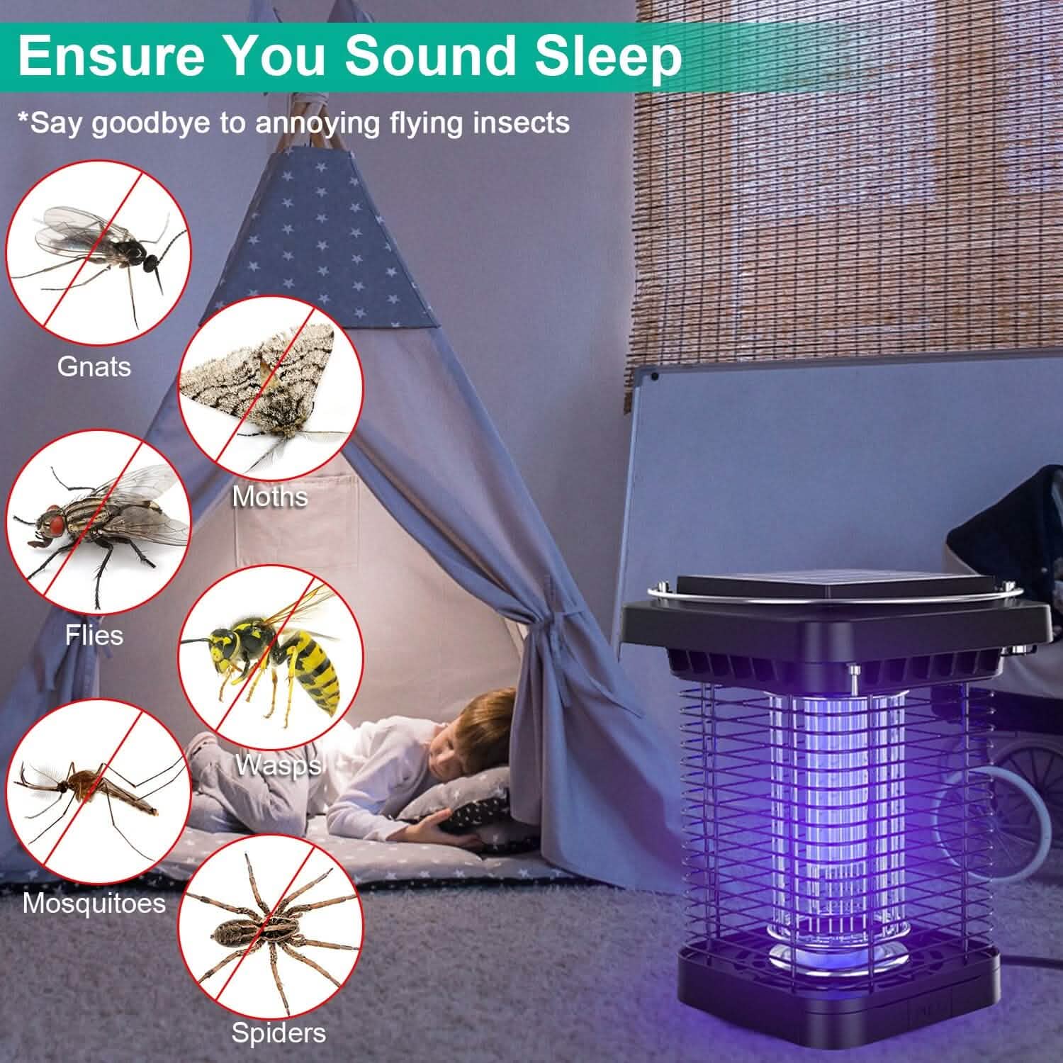 Electric Solar Powered Bug Zapper Lamp IP65 Waterproof for Indoor and Outdoor Pest Control - Tophatter Daily Deals