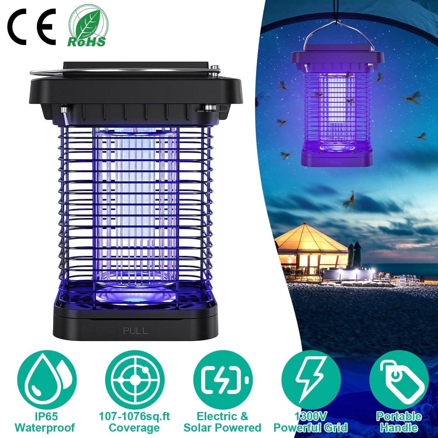 Electric Solar Powered Bug Zapper Lamp IP65 Waterproof for Indoor and Outdoor Pest Control - Tophatter Daily Deals