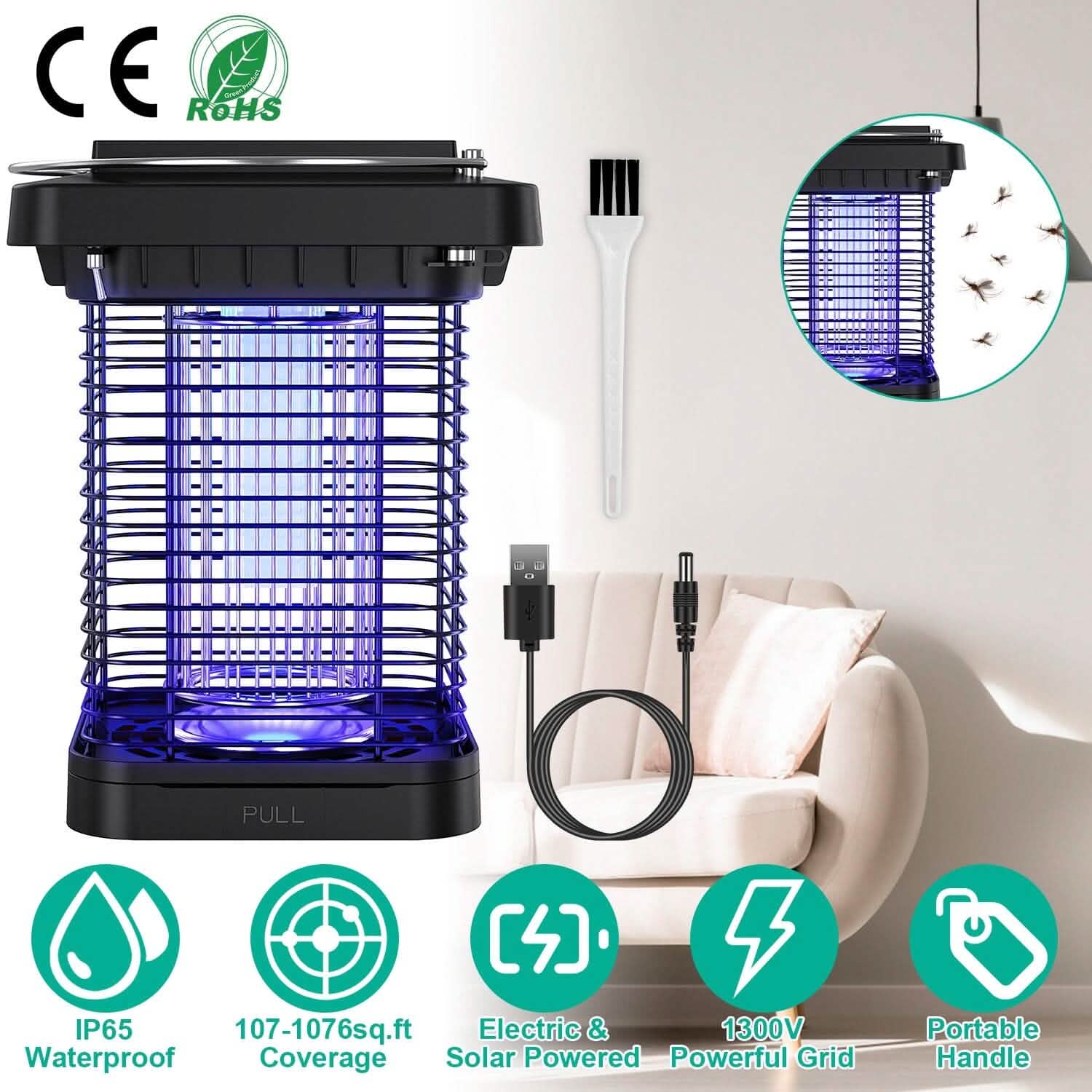 Electric Solar Powered Bug Zapper Lamp IP65 Waterproof for Indoor and Outdoor Pest Control - Tophatter Daily Deals