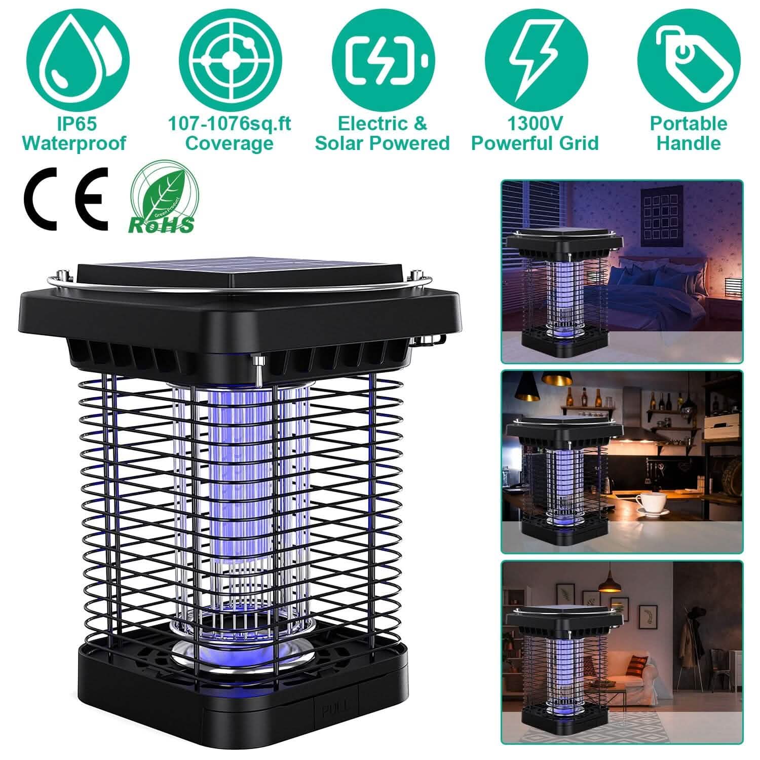 Electric Solar Powered Bug Zapper Lamp IP65 Waterproof for Indoor and Outdoor Pest Control - Tophatter Daily Deals