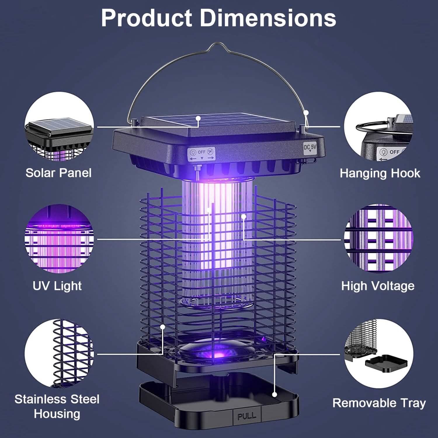 Electric Solar Powered Bug Zapper Lamp IP65 Waterproof for Indoor and Outdoor Pest Control - Tophatter Daily Deals