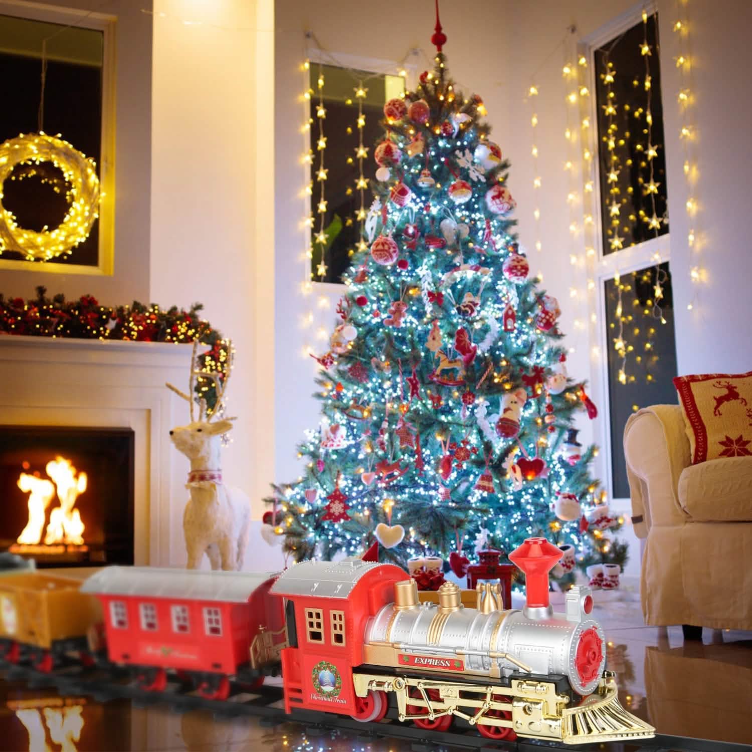 Electric Train Set Steam Locomotive Passenger Coach Coal with Sounds Light Railway Toys & Games - Tophatter Daily Deals