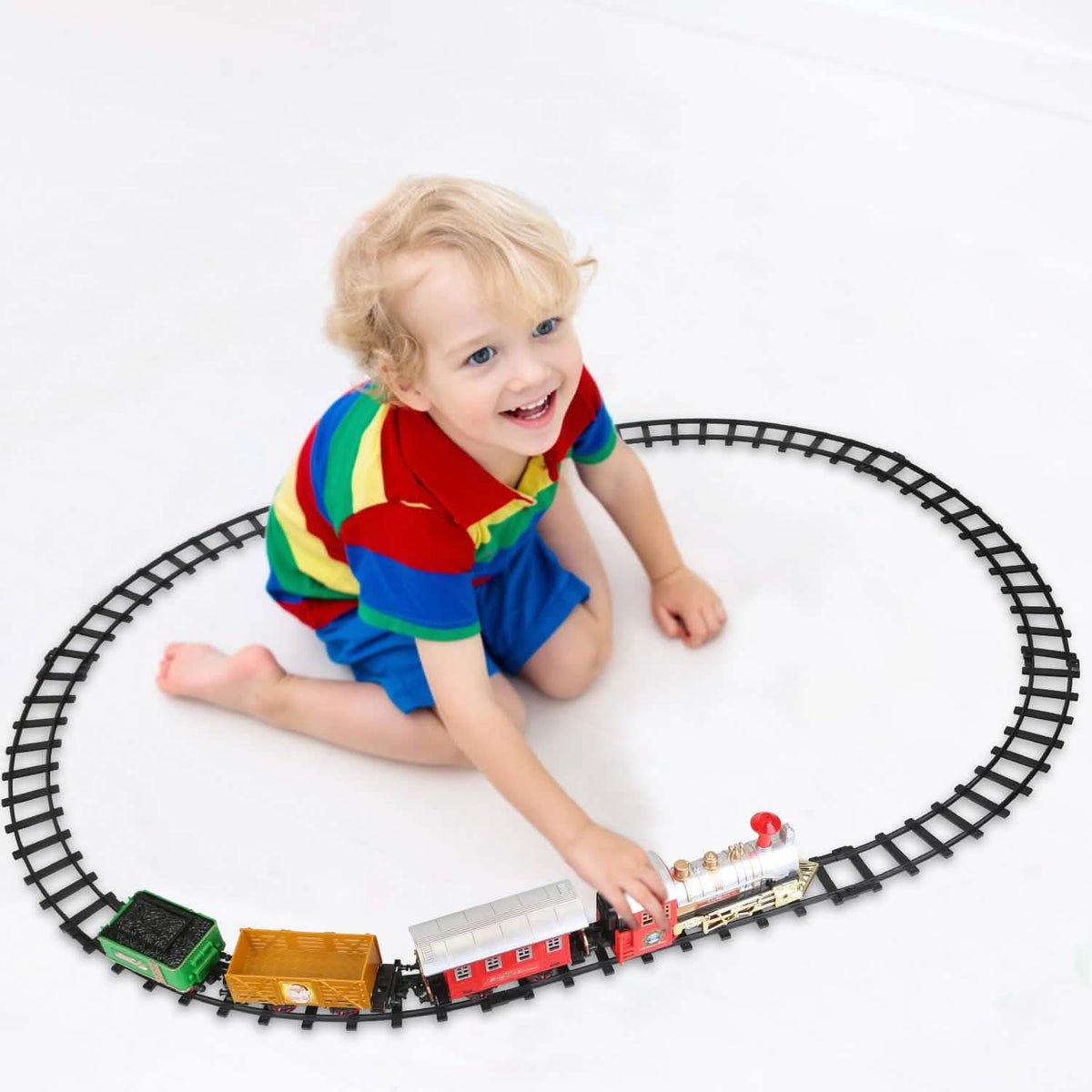 Electric Train Set Steam Locomotive Passenger Coach Coal with Sounds Light Railway Toys & Games - Tophatter Daily Deals