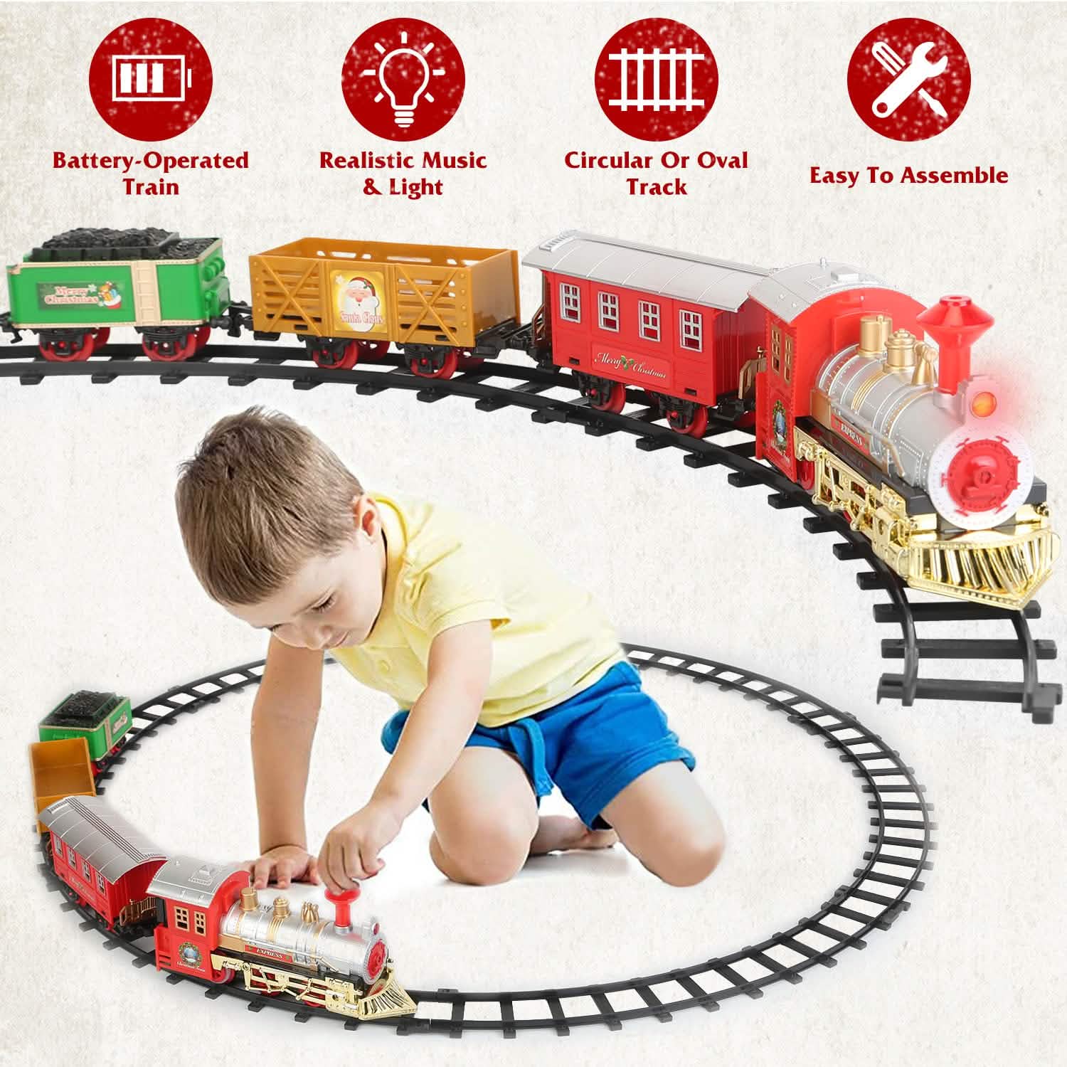 Electric Train Set Steam Locomotive Passenger Coach Coal with Sounds Light Railway Toys & Games - Tophatter Daily Deals