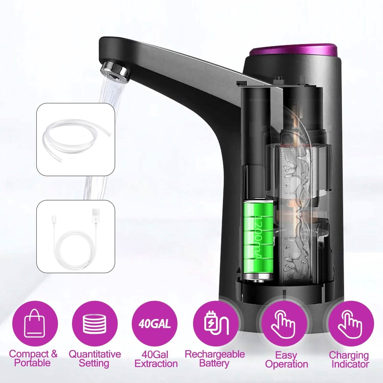 Electric Water Dispenser 40 Gallon USB Rechargeable Kitchen Tools & Gadgets - Tophatter Daily Deals