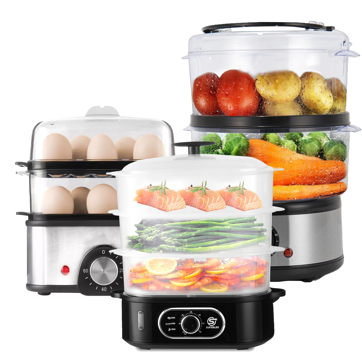 Electric Steam Cookers – 7.5-12L Multi-Tier Steamer for Healthy Cooking of Veggies, Rice & Eggs 900W - 12L Cookware - Tophatter Daily Deals