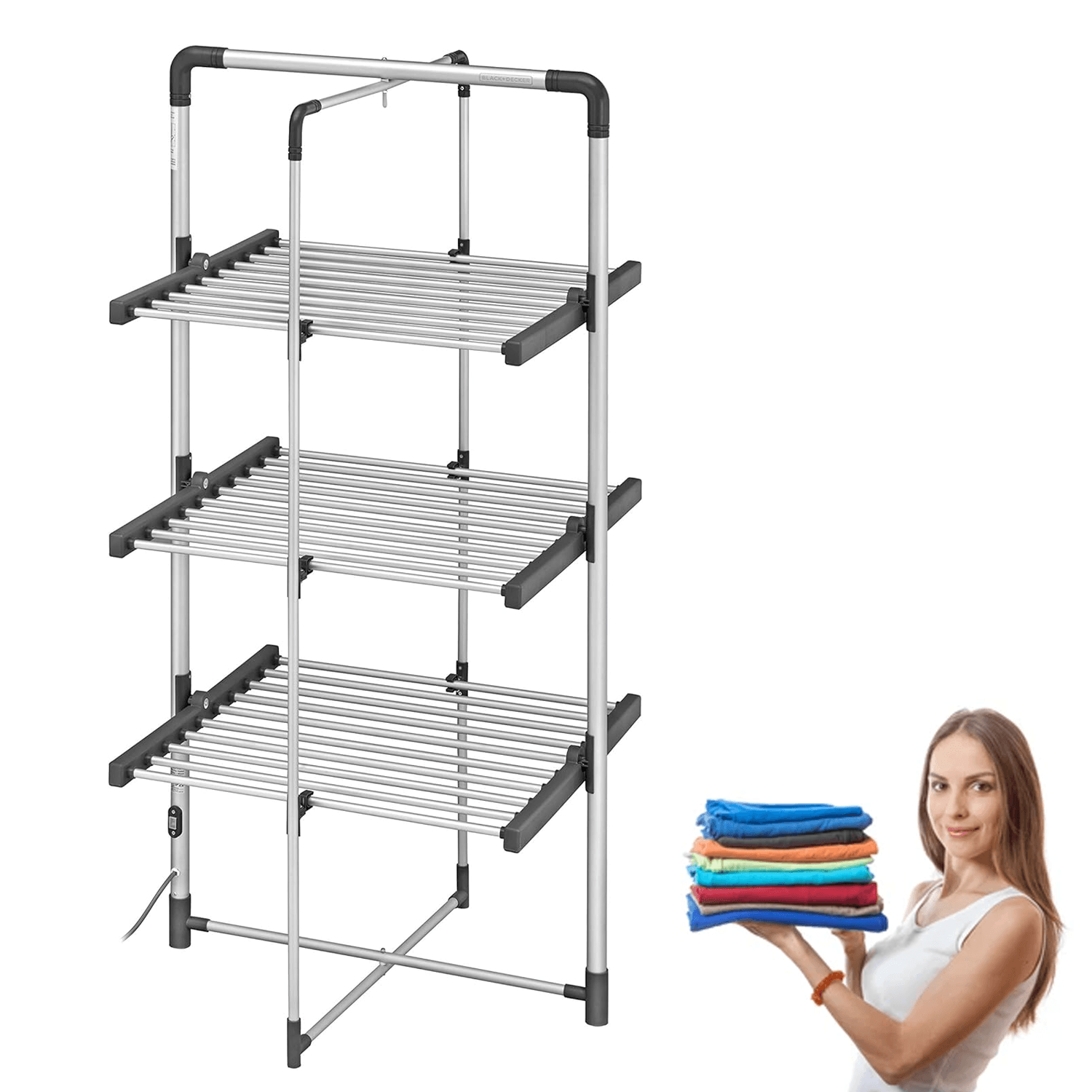 Electrical Clothes Airer - Black+Decker Electric Heated Clothes Airer / Low Energy / Large Drying Space Apparel & Accessories - Tophatter Daily Deals
