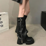 Elegant Black Platform Long Pipe Booties Brown Biker Boots Boots - Tophatter Daily Deals